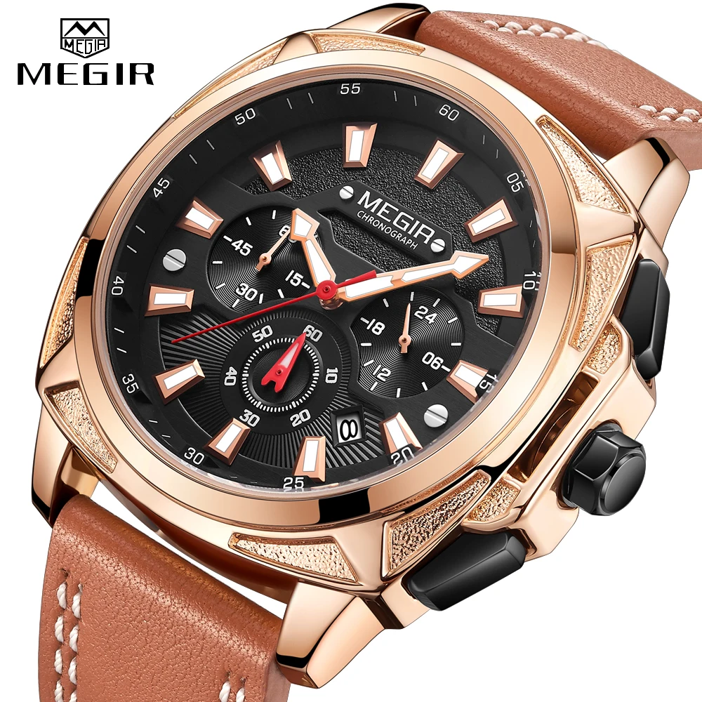 Часы MEGIR Мужские кварцевые с хронографом люксовые Брендовые спортивные