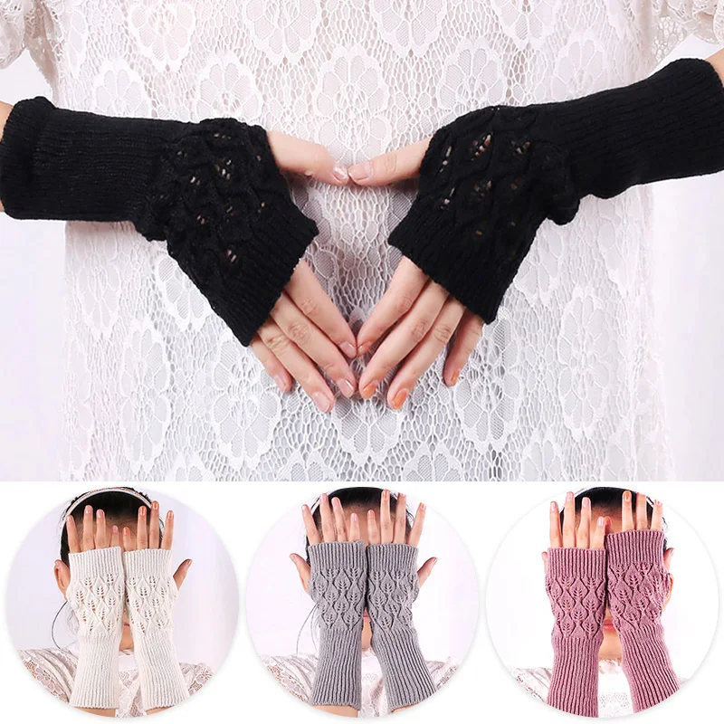 

1Pair Girls Women Casual Fingerless Gloves Winter Warm Long Gloves Soft Arm Warmer Knitted Gloves