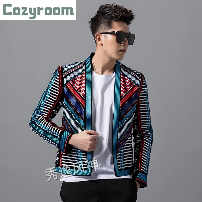 

Hot Autumn Winter Blazer Men's New Fashion Handsome Jacket male Slim Suit Korean Striped Embroidery Men Hip Hop Trend Coat