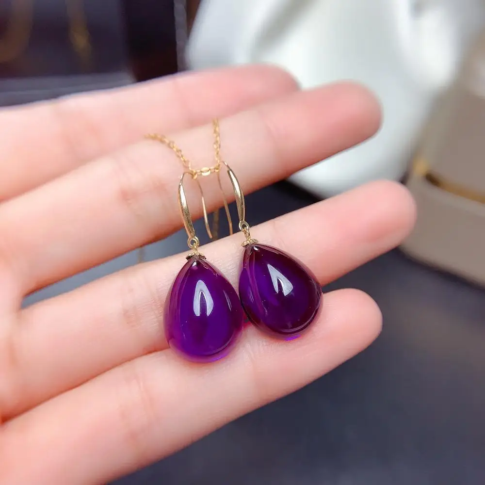 

shilovem 18k yellow gold piezoelectric amethyst pendants earrings fine Jewelry none necklace wedding gift 12*16mm mtz121698z