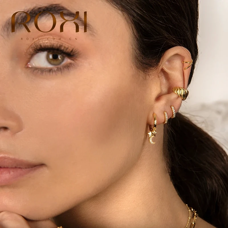 ROXI бренд класса люкс с изображением крестообразной Звезды Луна кристалл серьги в