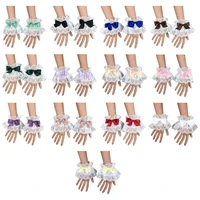 japanese lolita hand sleeve wrist cuffs sweet ruffled lace multicolor bowknot maid cosplay bracelet for wedding party