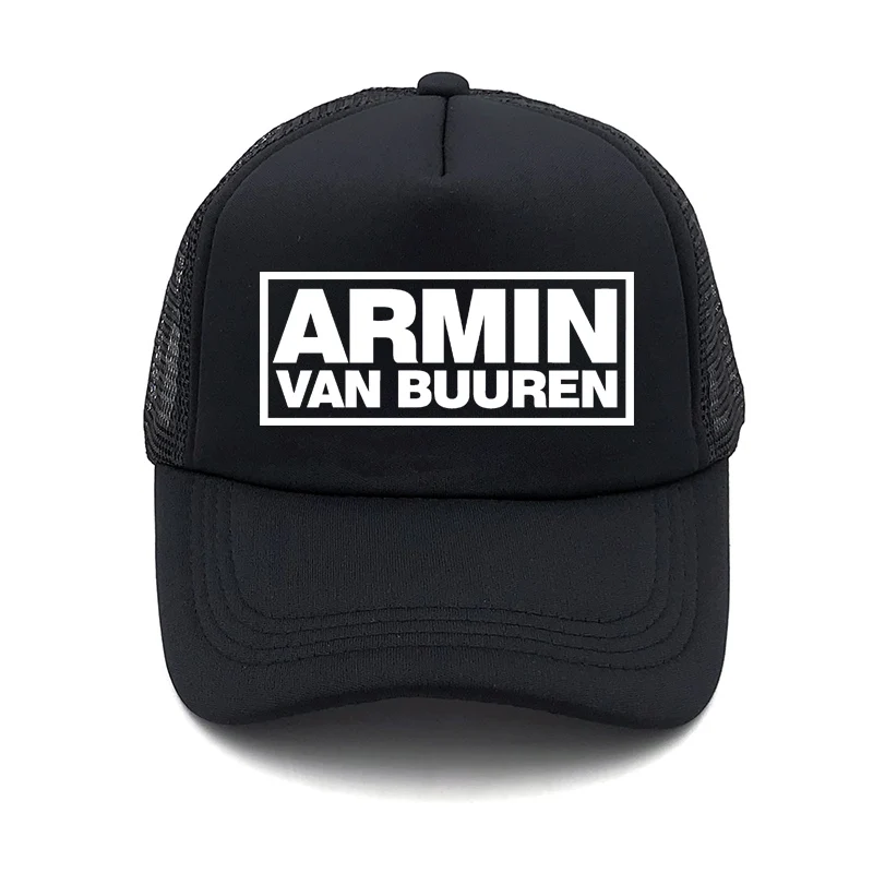 Armin Van Buuren DJ печатная шапка с сеткой бейсболка Мужская и wo мужская летняя бейсболка новая молодежная Солнцезащитная шляпа пляжный козырек - Цвет: Черный