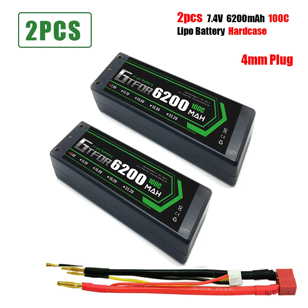 GTFDR-bater&iacute;a Lipo de 6200mAh, 4mm, 7,4 V, 100C/200C 2S LiPo RC, bater&iacute;a Deans XT60 EC5 para RC Evader, coche, cami&oacute;n, Truggy, Buggy, helic&oacute;ptero-0