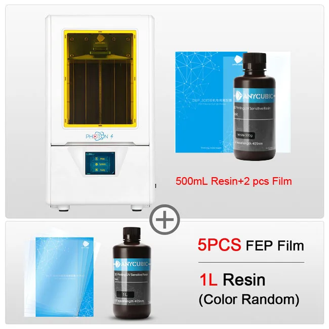 ANYCUBIC 3d принтер Фотон S SLA 3d принтер 2K экран 405nm УФ-фонарь принтера lcd теневая Маскировка 3d принтер комплект DIY - Цвет: PS WH add 1L 5FEP