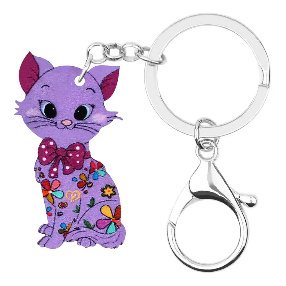 WEVENI Acrylic Anime Floral Bow-knot Cat Key Chains Rings Animal Keychain Jewelry For Women Girls Bag Car Purse Decorations Gift | Украшения