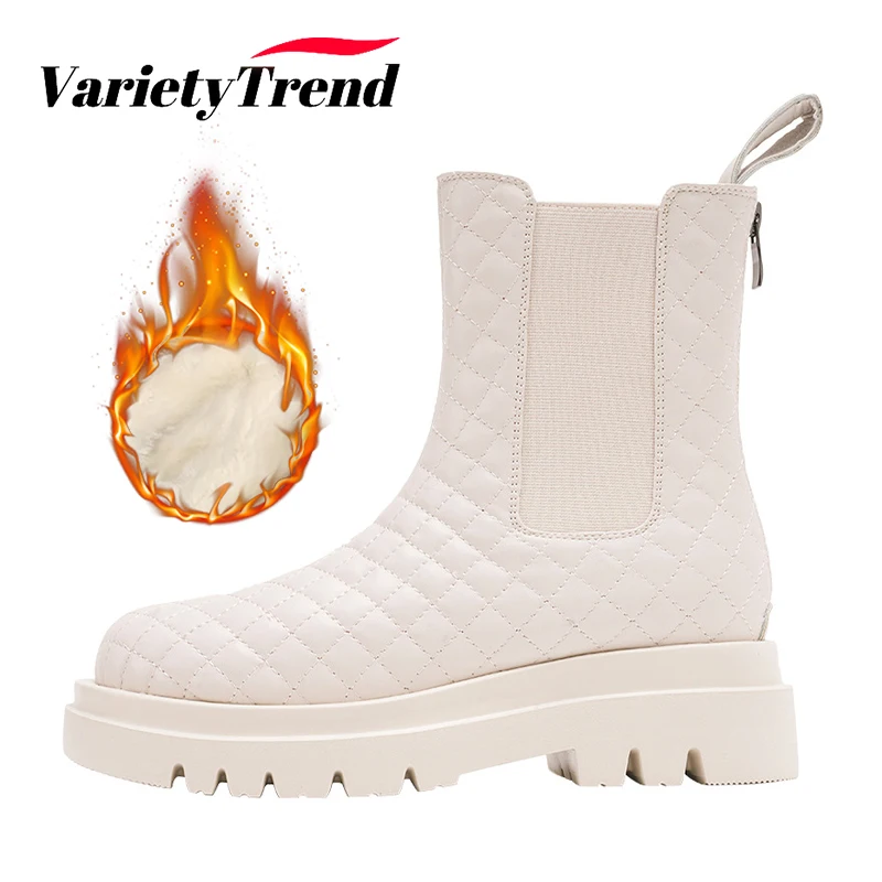 

Winter Luxury Chelsea Snow Boots Women Leather Platform Ankle Boots Warm Flush Round Toe Shoes Stretch Boots Botas De Mujer