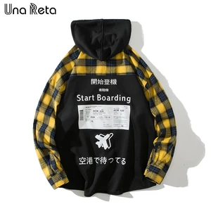 Мужская рубашка с капюшоном Una Reta, брендовая Повседневная однобортная рубашка в стиле хип-хоп, с длинными рукавами в клетку, на осень