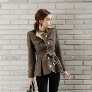 2020 модная Женская Осенняя зимняя Базовая куртка шерстяное пальто тонкое женское Шерстяное Пальто Верхняя одежда Блейзер с поясом WJ138