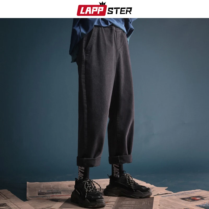 LAPPSTER мужские корейские модные уличные джинсы хип хоп винтажные прямые шаровары синяя панк джинсовая Дизайнерская одежда 2XL