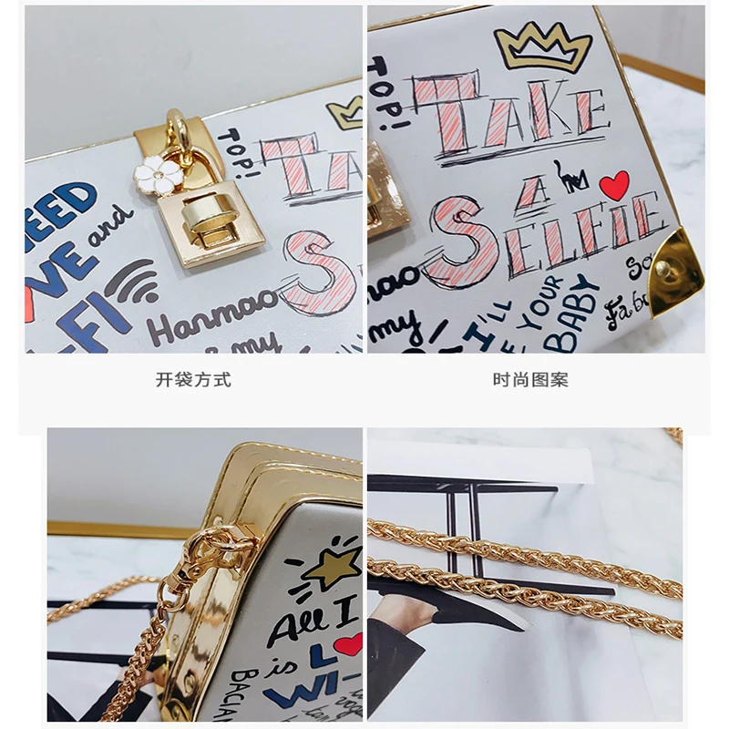 

Female Box Bag Chain Messenger Bag for Women Square Sling Bag Fashion Hip-hop Letter Shoulder Bag Feminina Bolsa Large Capacity