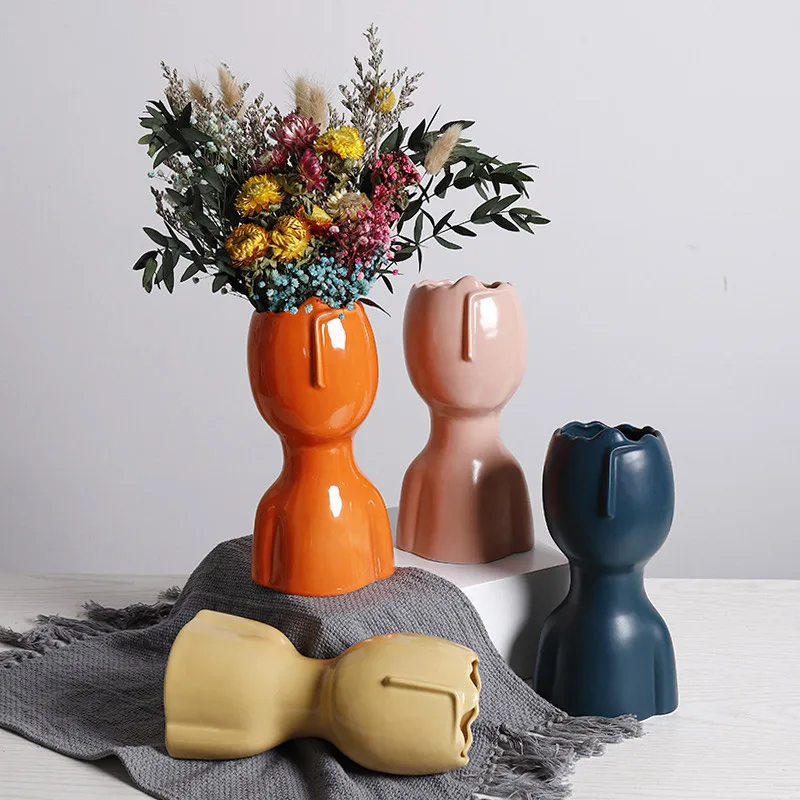 

Nordic abstract human face ceramic vase living room bedroom desktop flower arrangement dried flower container home decoration