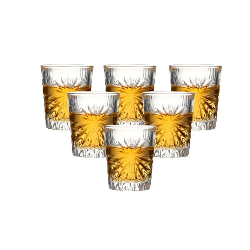 

Set of 6 Heavy Base Shot Glasses Set Machine Made with Engraved Liquor Glass for Bar and Wedding Spirit Drinks 55ml