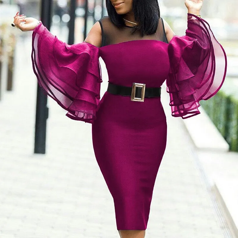 Летние Для женщин Bodycon Клубные вечерние оборками сексуальное платье с низким