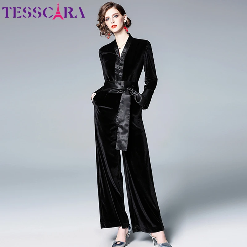 Женский осенне зимний элегантный бархатный комбинезон TESSCARA модные офисные