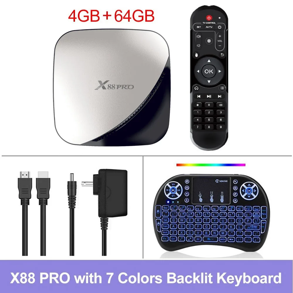 4GB64GB Backlit i8 Android 9,0 ТВ приставка 4 Гб ОЗУ Макс 128 Гб ПЗУ 64 Гб RK3318 4 ядра 5G двойной Wi-Fi 2G16G телеприставка YouTube Smart медиаплеер X88 pro - Цвет: 4GB64GB Backlit i8