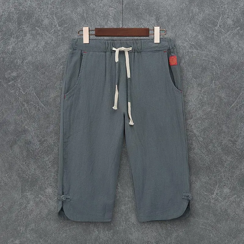 

Прямая поставка, летние мужские льняные повседневные укороченные брюки в китайском стиле ретро, Молодежные мужские брюки