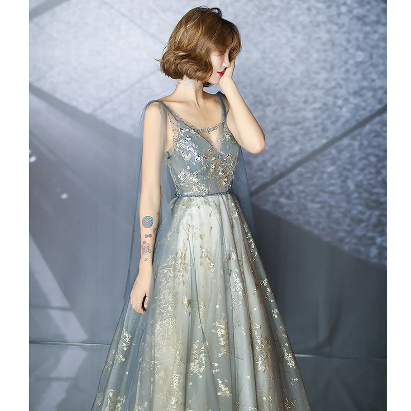 Skyyue Tank Evening Gown V-Neck Floor-Length Plus Size Dress 2020 Sleeveless Lace Tulle Up Women Party Dresses K314 | Свадьбы и