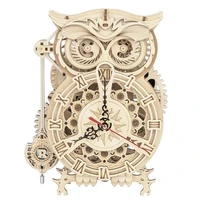 wooden owl table clock three dimensional puzzle 3d model educational toy owl clock diy toy gifts miniature building blocks