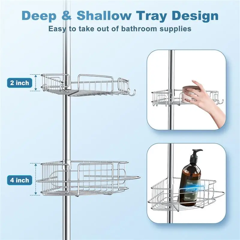 

HOMEMAXS Multifuntional 4 Tiers Telescopic Rustproof Storage Rack Organizer Shelf for Shower Room Bathroom