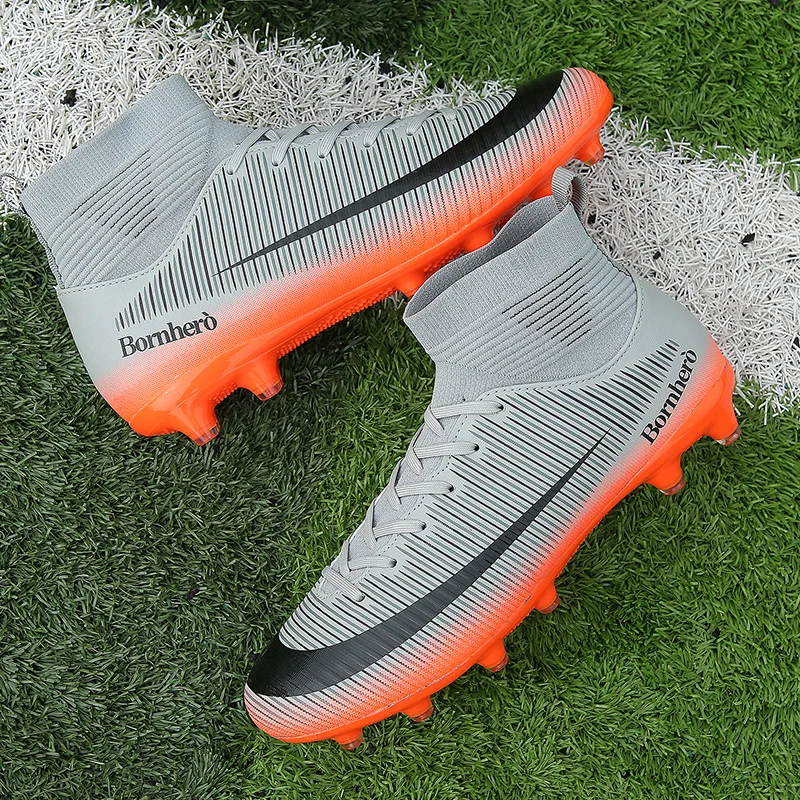 Fashion Popular High-Top Men Women Long Spikes Soccer Shoes Outdoor Training Football Sports Boots Breathable Non-slip Sneakers