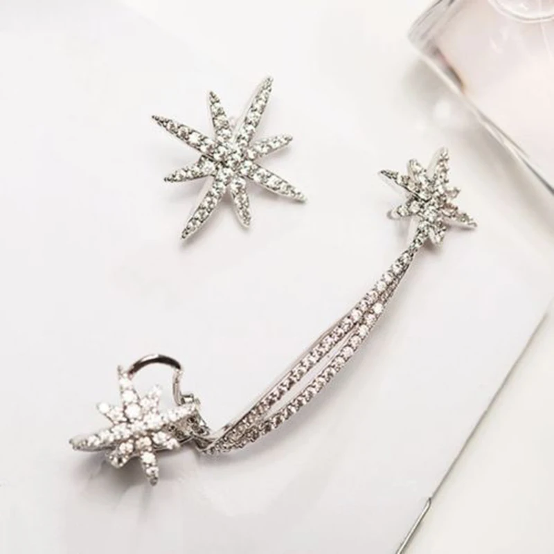 

1 Set Fashion Women Punk Star Earrings Gothic Snowflake Rhinestone Clip Ear Studs Cuff Wrap Earrings Jewelry 2020