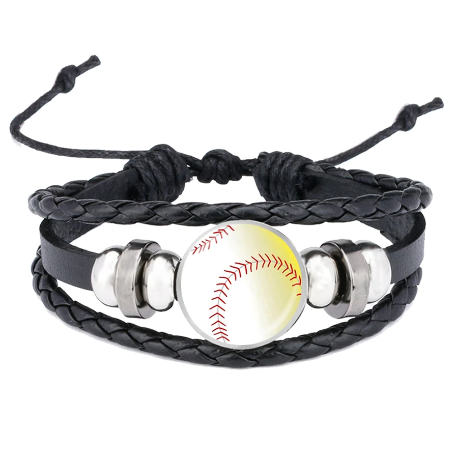 Футбольные баскетбольные браслеты бейсбольное стекло кабошон кожаный браслет