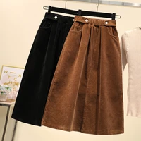 plus size women corduroy skirt autumn winter vintage harajuku loose a line female long skirt high waist lady faldas 4xl