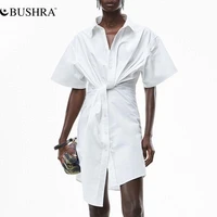 bushra white casual twist front womens shirt lapel long sleeve korean slim fashion woman blouses 2022 autumn clothing new