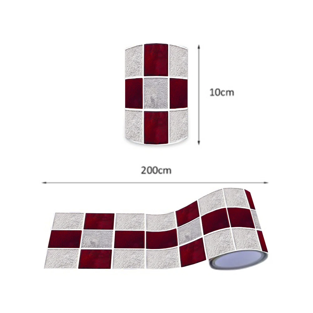 

Funlife Red Gray Mosaic Wall Border Building Blocks DIY Tile Sticker Peel & Stick Oil Proof Removable for Kitchen Bathroom
