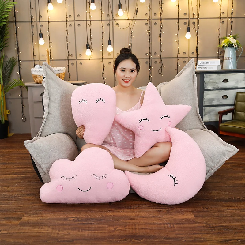 

1pc Plush Sky Pillows Sleeping Smile Moon Cloud Raindrops Decorate Home Cushions Room Cot Decor Nature Pillow Baby Girl Gifts