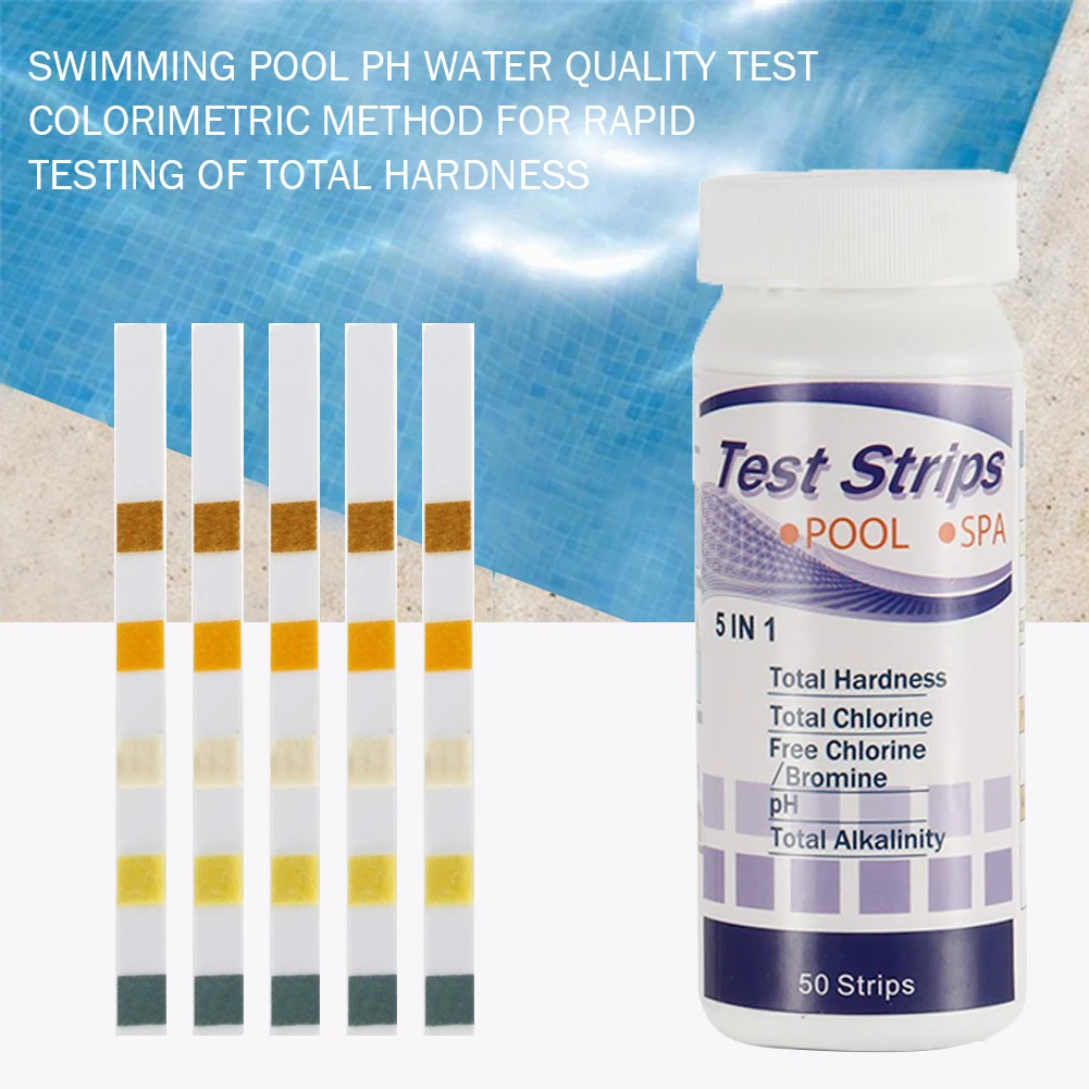 

50pcs Chlorine PH Test Strips 50 Strips 5 in 1/4 in 1/6 in 1 SPA Swimming Pool Nitrate Nitrite PH Hardness Water Tester Paper