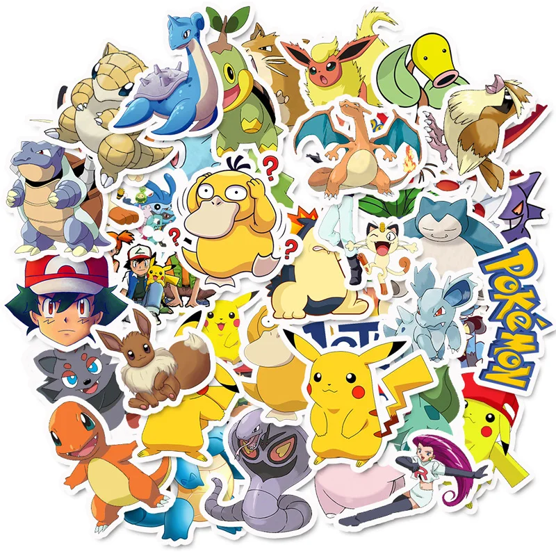 50 Pcs Takara tomy Pokemons Stickers For Luggage Skateboard Phone Laptop Moto Bicycle Wall Guitar Sticker DIY Waterproof |