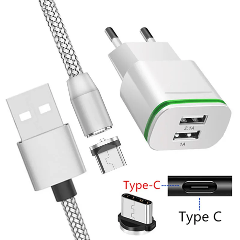 EU charger and cable Для samsung galaxy A50 A70 Motorola Moto Z4 One power G7 LG Stylo 5 G8 ThinQ Магнитный зарядный кабель type C светодиодный легкое зарядное устройство usb - Тип штекера: EU charger and cable
