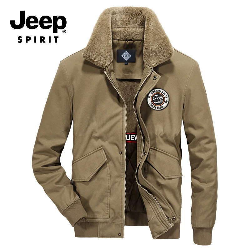 JEEP SPIRIT брендовая зимняя куртка для мужчин толстые теплые парки мужская зимняя куртка пальто хлопковые парки военная куртка XXXL - Цвет: Хаки