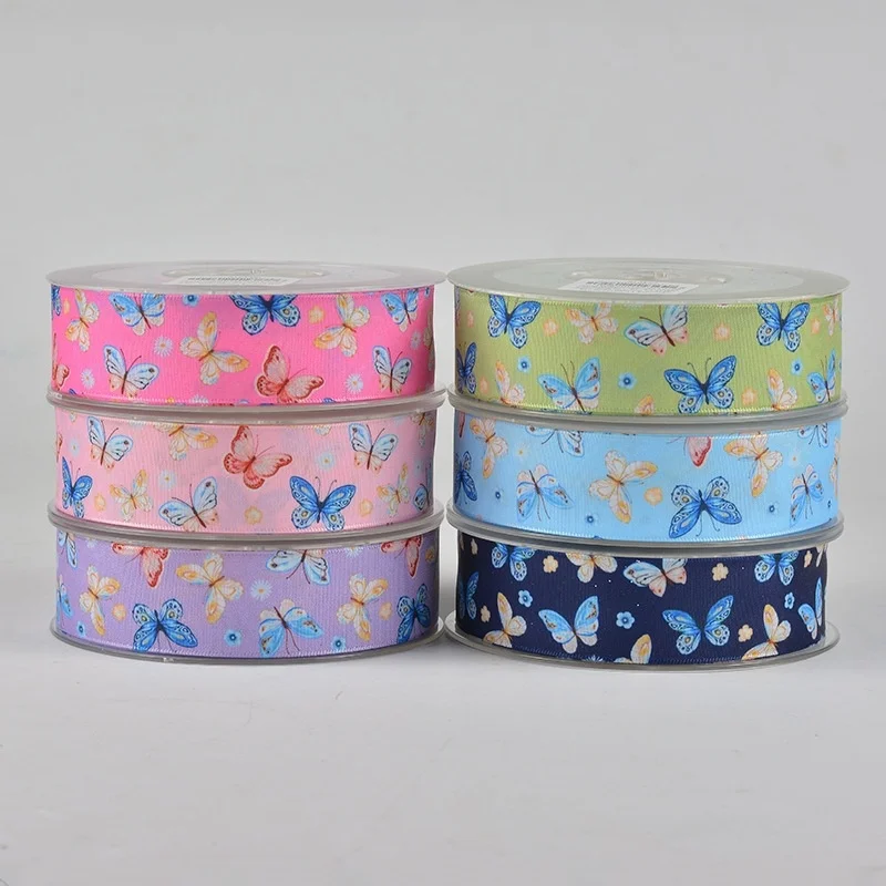 25mm 5Yards Butterfly Pattern Gift Wrapping Tape Ribbon Bow Tie Box Packing Belt DIY Baking Polyester Hair Sewing