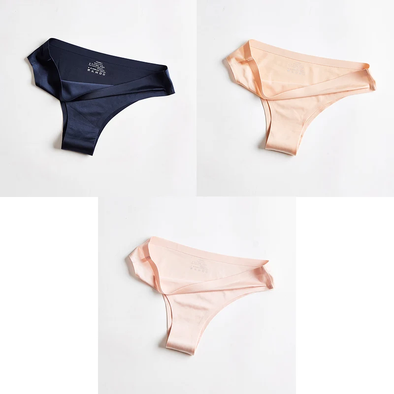 blue nude pink Трусики, женское нижнее белье, сексуальные, бесшовные, спортивные, женские, Т-образные, мягкие, стринги, для женщин, нижнее белье, ледяной шелк, 3 шт. BANNIROU - Цвет: blue nude pink