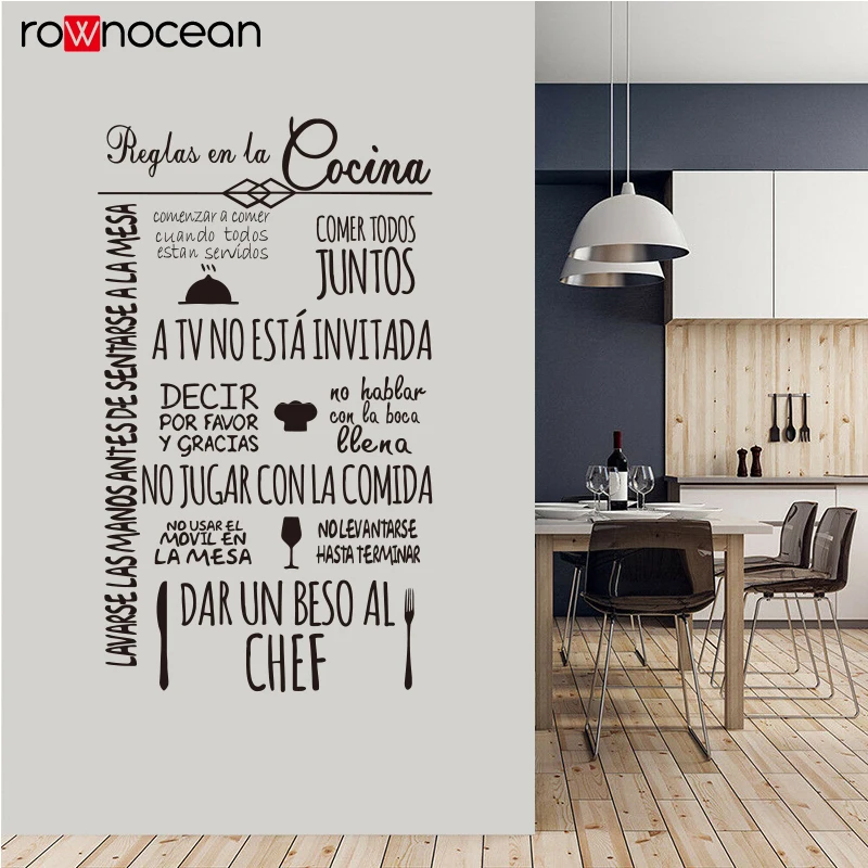 

Spanish Vinyl wall stickers phrase kitchen rules family wall decals art wallpaper kitchen home decoration house decoration E526