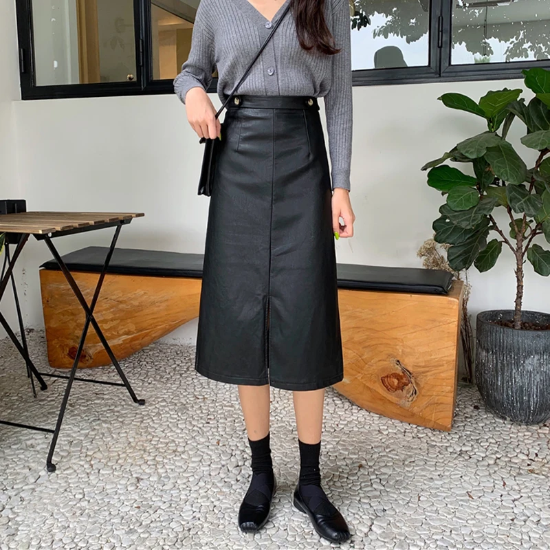 BGTEEVER осенне-зимняя юбка трапециевидной формы из искусственной кожи Женская