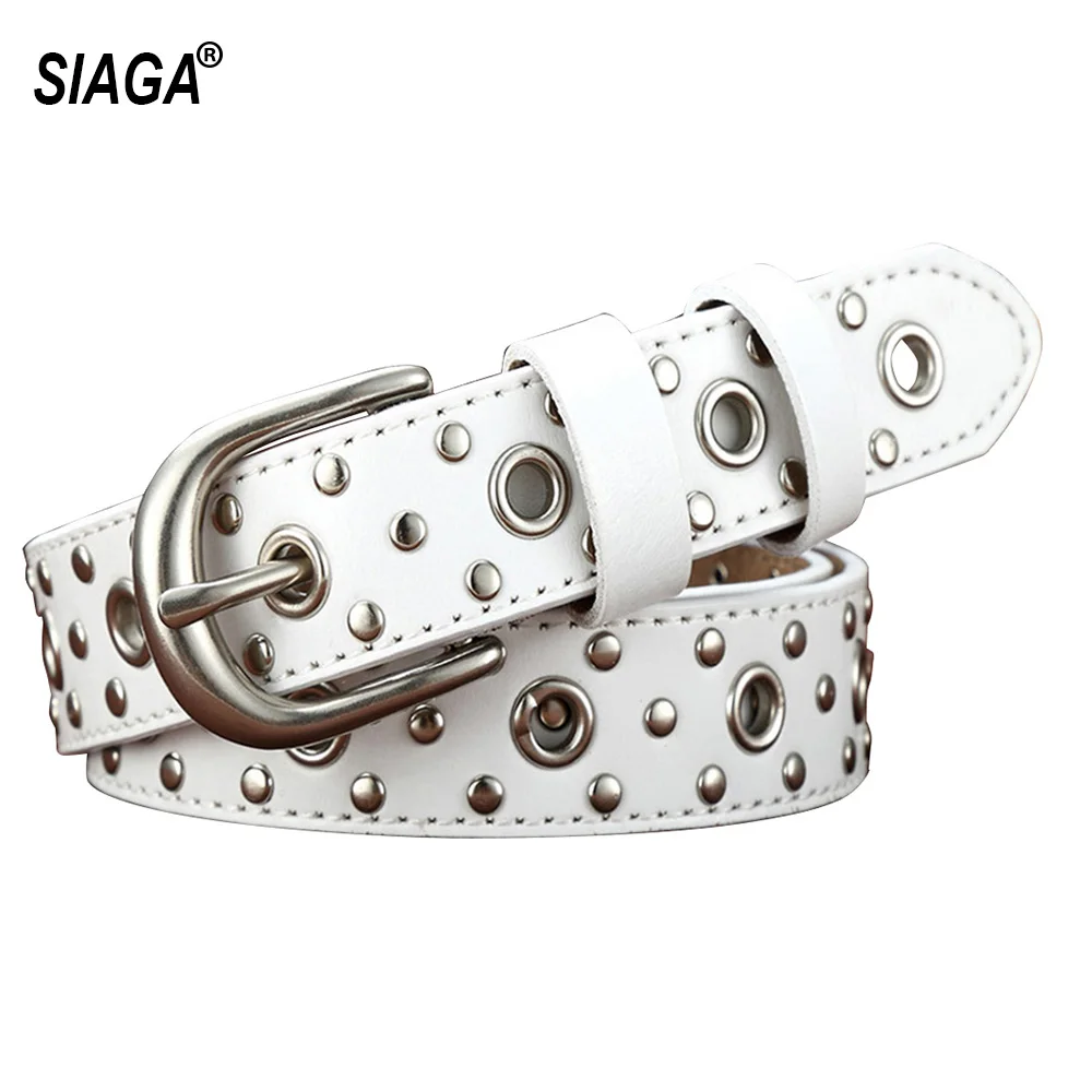 Женский ремень из натуральной кожи с заклепками шириной 2 8 см | Аксессуары для