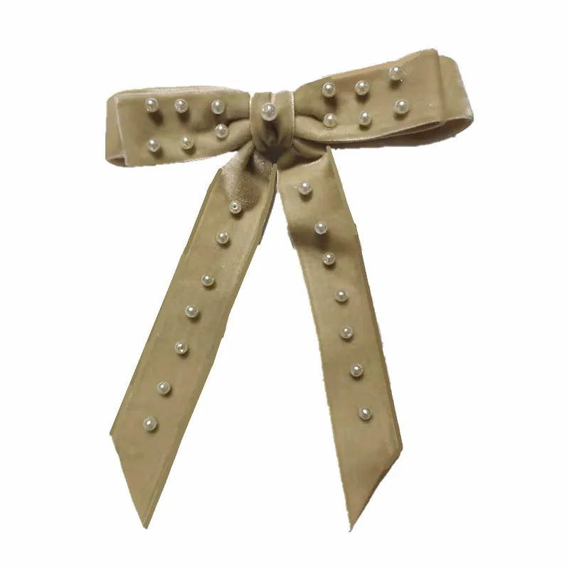 1 inch kahki Новинка, двухсторонний бархатный 1 дюйм, Широкий Бант с хвостами, заколки для девочек, заколки для волос, аксессуары для волос - Цвет: 1 inch kahki