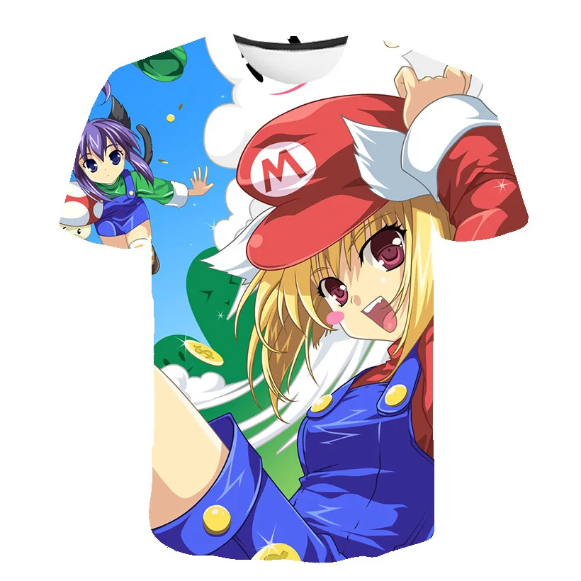 

2021 Summer Kawaii 3D printing Super Mario Boy/Girl Oversized T-Shirt Fashion O-Neck Cartoons Loose Short Sleeve Punk T Shirts