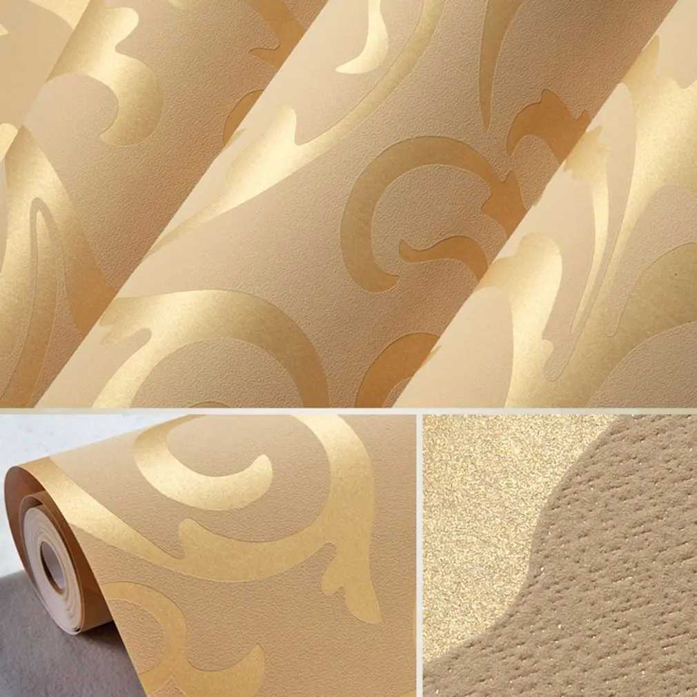 

Simple European Environmentally Friendly 3D Non-Woven Wallpaper Crocheted Leaves Wallpaper Gold 7033