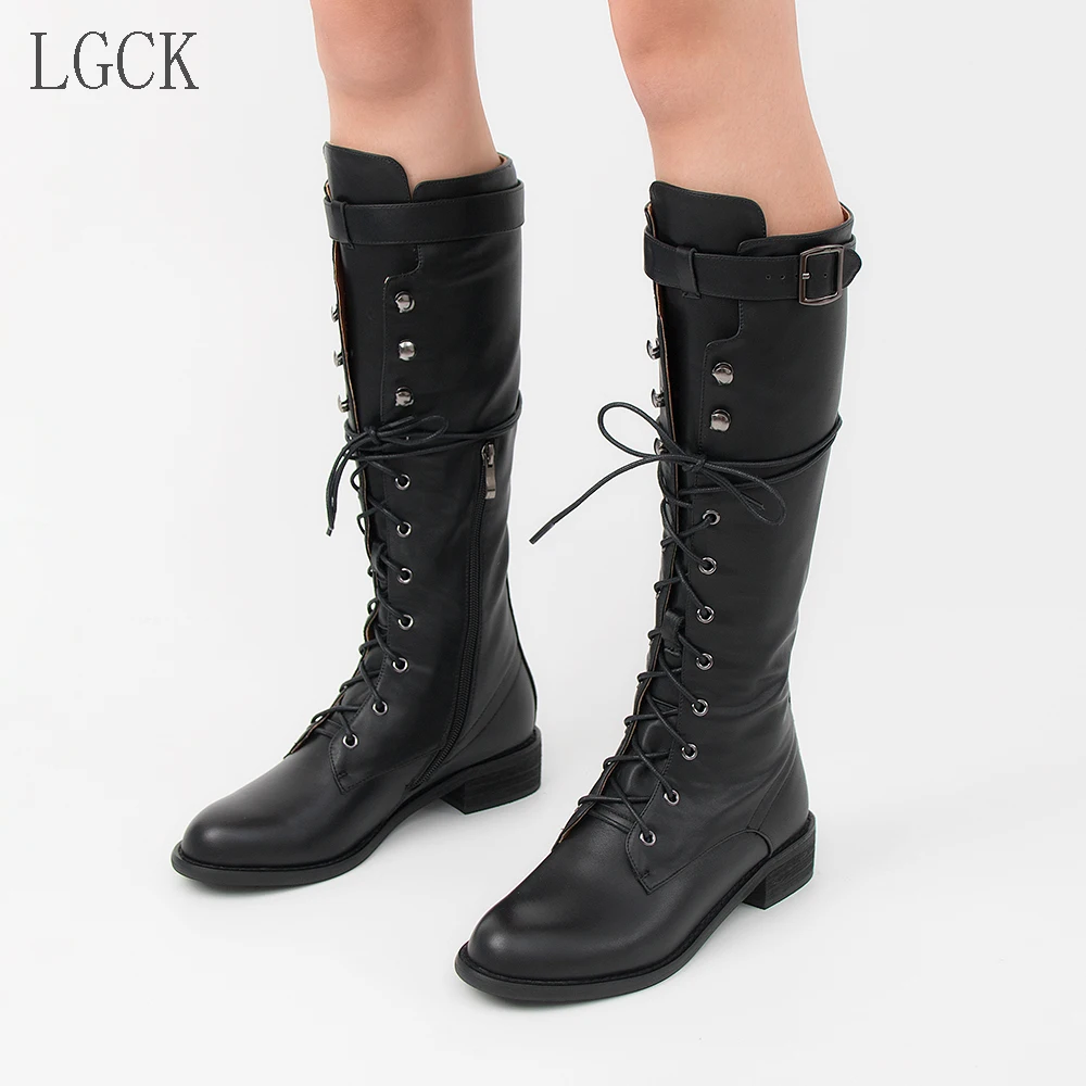 Женские сапоги до колена на застежке молнии из лакированной кожи размеры 34