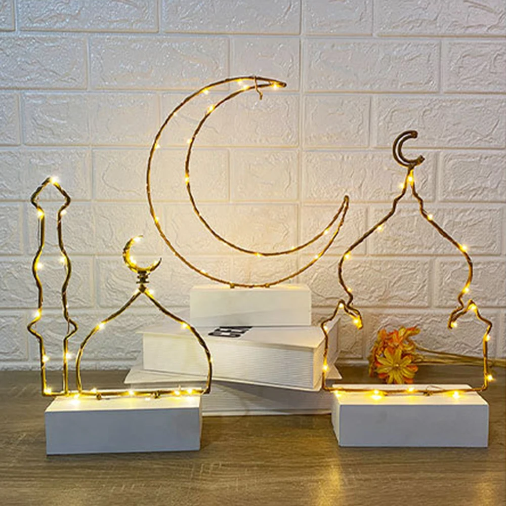 

Ramadan Decorations Lights Mosque Home No Battery Super Bright Eid Mubarak Iron Ornaments Creative Table Decoration Crescent