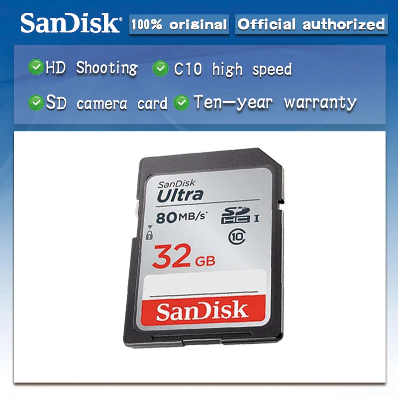 Двойной Флеш-накопитель SanDisk Ultra 32 Гб оперативной памяти, 16 Гб встроенной памяти, 64 ГБ, класс 10 SD карта SDHC/SDXC карты памяти SD карты 128 ГБ 80 МБ/с. для Камера Поддержка официальный проверки