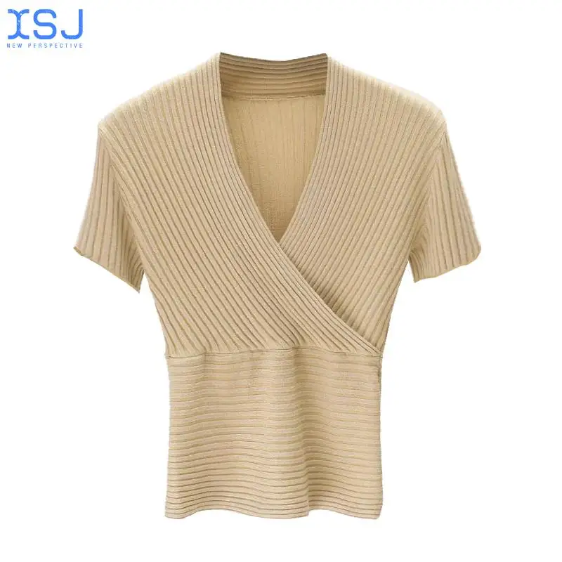 

Summer Sweater Women Pull Femme Low Cut Sexy Knitted Vest T-shirt Deep V-neck Cropped Top Plus Size Elastic tank top T Shirt
