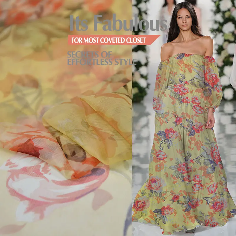 18 весенне летняя новая ткань из 100% шелка Жоржетта с принтом для женского платья