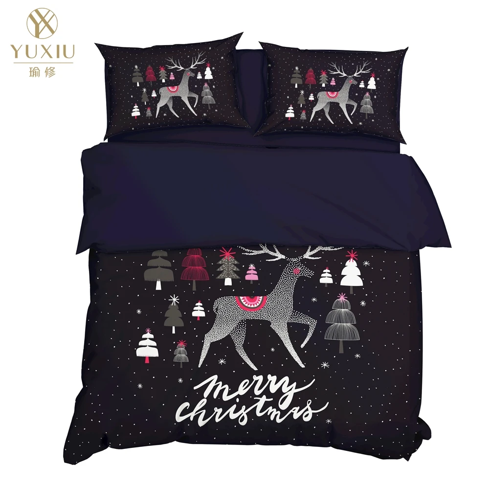 YuXiu 3D печать животных Рождественская елка пододеяльники черный комплект
