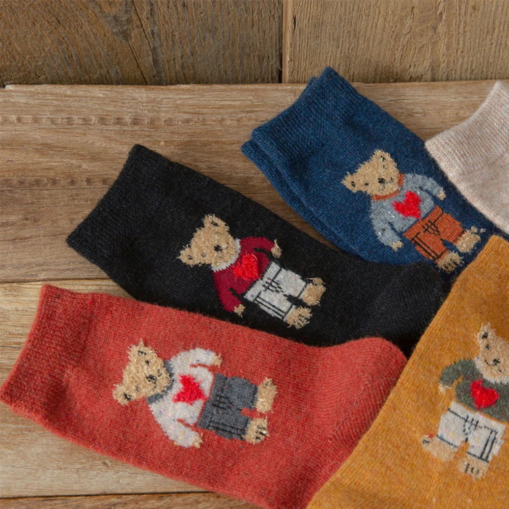 Осень-зима теплые женские шерстяные носки японский стильная футболка с